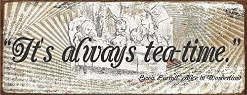 Letrero de metal con cita de Alicia en el País de las Maravillas con