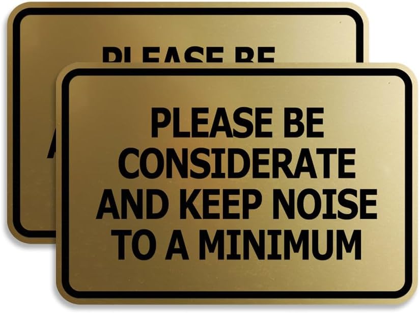 Signs ByLITA Classic Framed, Please Be Considerate and Keep Noise to a Minimum Sign (Brushed Gold) - Large 2 Pack