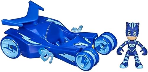 Miniatura 2 de PJ Masks Catboy Deluxe Vehículo de juguete preescolar, juguete de coche para gatos con rayas giratorias de Super Cat y figura de acción Catboy para