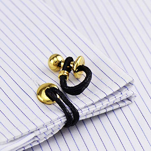 Mancuernillas para hombre KnBoB de cuero trenzado negro miniatura 2