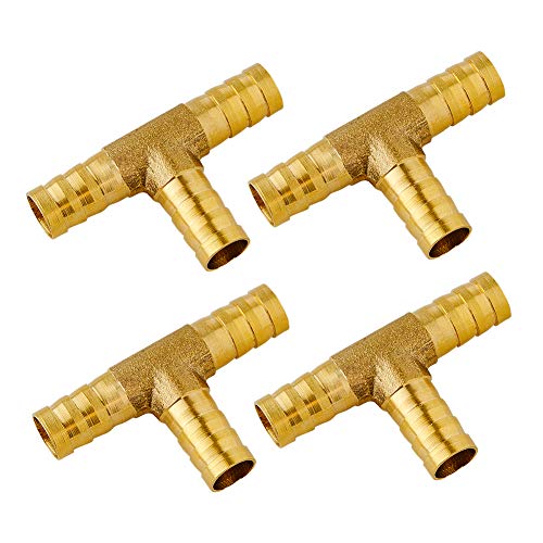 Quickun 1-3844-TBARB-4PCS Brass Barb Fitting Tee, 1/2 Inch X 1/2 Inch X 1/2 Inch Id Hose Barb, Branch Tee 3 Ways Barbed Hose Fitting Adapter Splicer Joint Union  cover