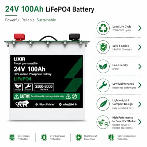 Image of LIXIR 12.8V 100Ah Advanced Lithium-Ion Technology (LiFePO4) Battery with Built-in BMS | Battery for Solar, Inverter, UPS & Backup Power | 5 Years Warranty | Long Life 3000+ Cycles | Maintenance-Free