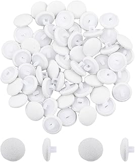 SUPERFINDINGS 80Pcs White Satin Cloth Buttons Mushroom Fabric Covered Buttons with Plastic Shank 12mm/0.5inch Round Button with 1 Hole for Wedding Dress Suits DIY Sewing