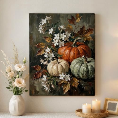 Lienzo de calabazas decorativas para un dormitorio cálido y rústico de 40,6 x 50,8 cm