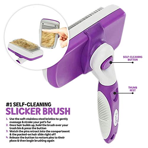 Poodle Pet Self Cleaning Slicker Dog Brush And Cat Brush- Easy To Clean Dog Grooming Brush Removes Tangles, Loose Hair, Best Dog Slicker Brush For Dogs ,Cats ,Rabbits, Poodles(Soft Pins) #TOP2