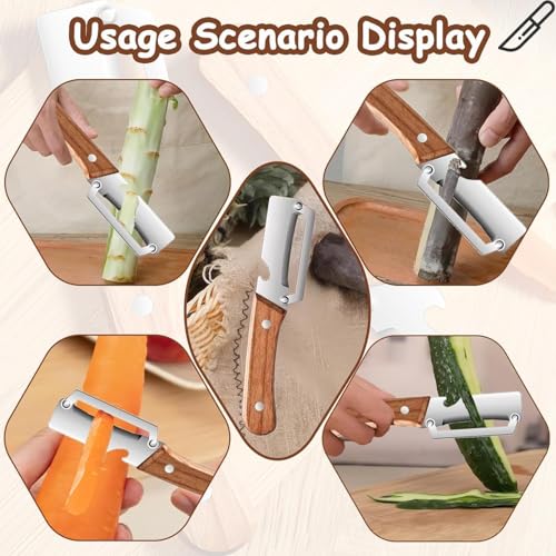 Image of Stainless Steel Vegetable Peeler with Wooden Handle, Wide Blade Kitchen Peeling Tool for Sugarcane, Cucumber, Carrot, Apple, Potato, Bottle Gourd & Everyday Fruit and Vegetable Preparation