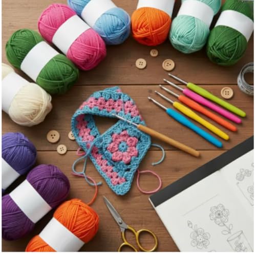 Image of KHUSHA CREATIONS Wool Yarn Pack of 12 with Crochet Hooks Set of 9 | Multicolor Knitting Yarn Oon Balls with Ergonomic Crochet Needles | DIY Crochet Knitting Kit for Beginners, Crafts & Hobby Projects