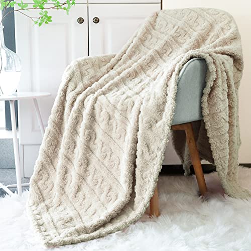 Image of HOMRITAR Fuzzy Throw Blanket for Men Women, Decorative 3D Fleece Blankets for Unisex Kids Really Warm Fluffy Cozy Plush Fleece Comfy Flannel Blanket for Couch Sofa Bed (Beige, 50 x 60 Inch)
