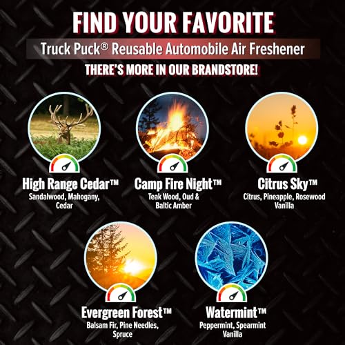 Image of Drive Time Truck Puck High Range Cedar Fragrancee Car Air Freshener - Long-Lasting Car Deodorizer, Refillable Vent & Visor Clip Auto Air Freshener for Car, Truck & SUV, Premium Fragrance, Pack of 3
