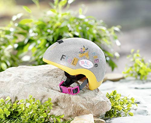 BABY born 830055 Fahrradhelm, Glitzer-Puppenhelm in silber und gelb für 43cm Puppen mit rosa Kinnriemen – Bild 6