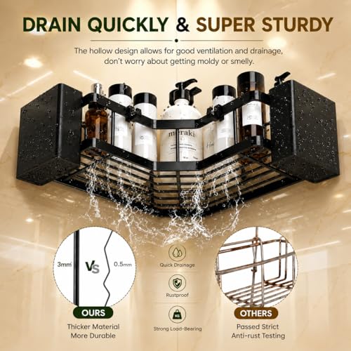 Image of 7Pcs Self Adhesive Bathroom Accessories Set, Bathroom Shelf Organizer Corner Shelf Toothbrush Holder Soap Holder & Storage Rack, No Drill Installation, Rustproof Bathroom Stand without drill