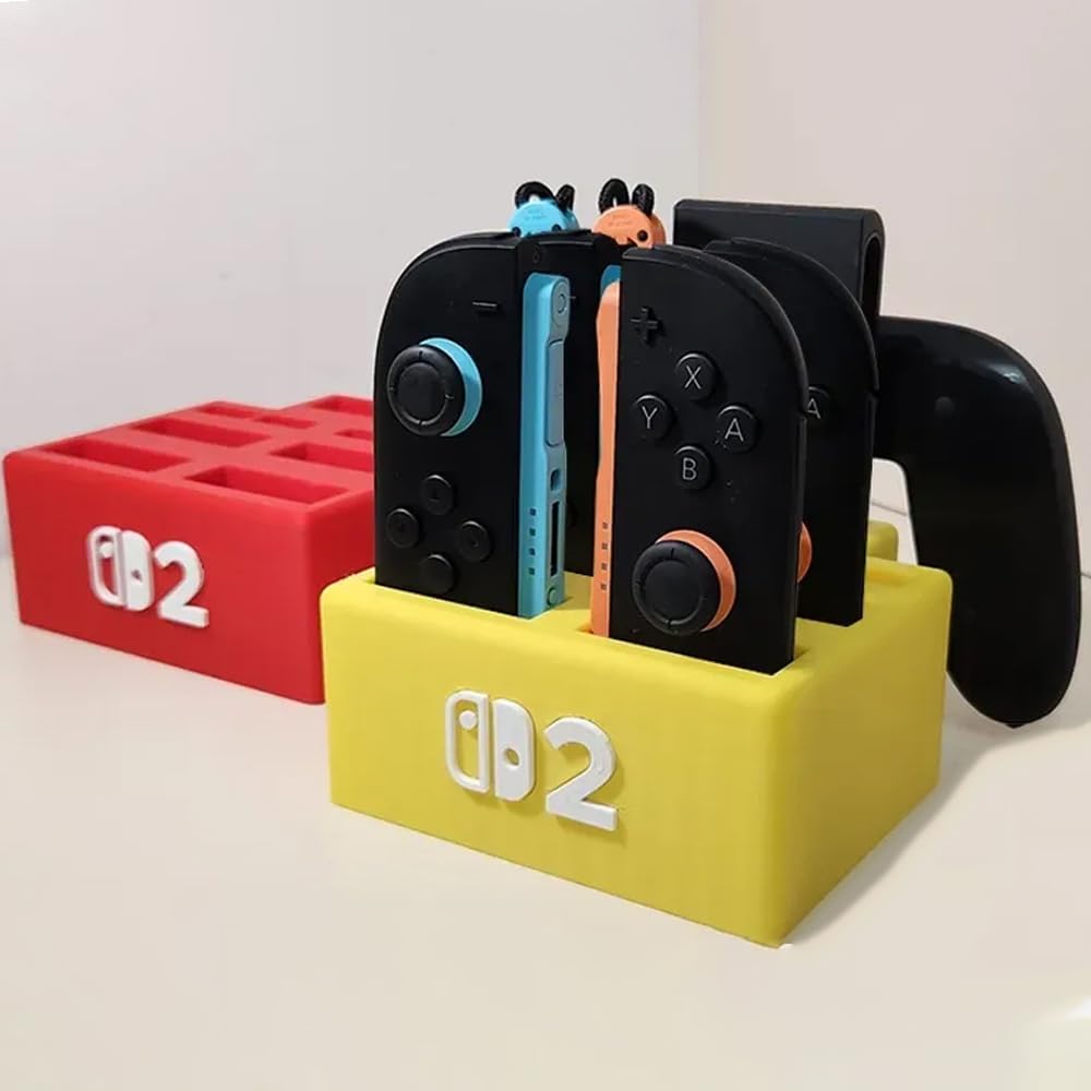 action pro 3d printed game card holder compatible with nintendo switch 2 | desktop storage case for game cartridges | holds up to 8 game cards | gaming organizer (red & yellow)