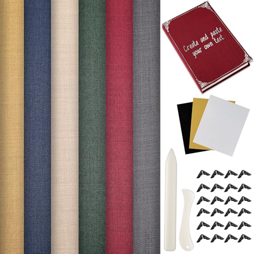 Humyoun Book Binding Cloth Kit, Includes 12''x16'' Bookcover Cloth Fabric 24 Decorative Corners 3 Iron on Vinyl Sheets Bone Folder Tools, Backing Paper,for Old Book DIY Craft Supplies(Vintage Color)