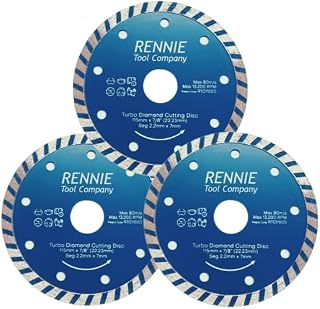115mm Diamond Cutting Disc for Angle Grinder (PACK OF 3) - Turbo Saw Blade For Fast, Clean Cut on Concrete, Tiles, Stones, Marble and Ceramics