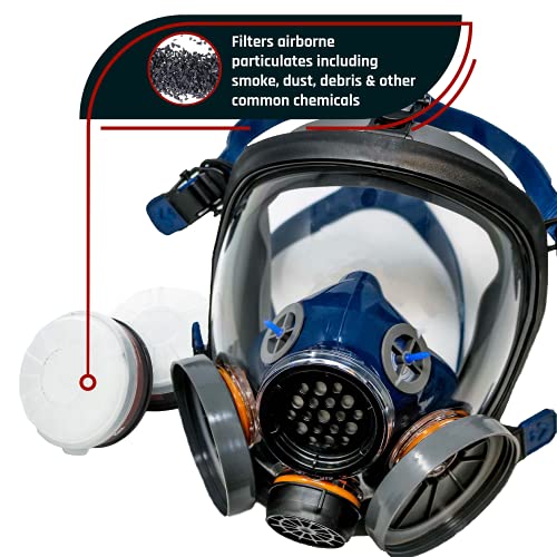 Pd-100 Inferno Red Mirrored Full Face Organic Vapor & Particulate Respirator - Dual Activated Charcoal Filtration - Full Face Eye Protection Mask #TOP5
