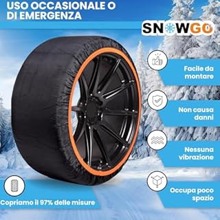 SNOWGO - Set di 2 calze da neve in tessuto - Taglie da M a XL - Omologate 16662-1 Europa - Compatibili con veicoli 4x4, veicoli elettrici, furgoni e veicoli commerciali <3,5T. (L)