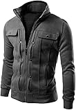 Men's Fashion Casual Zip Up Jackets Sweatshirts Full Zipper Bombers Jacket Stand Collar Warm Coat with Pockets (Dark Grey,Large)