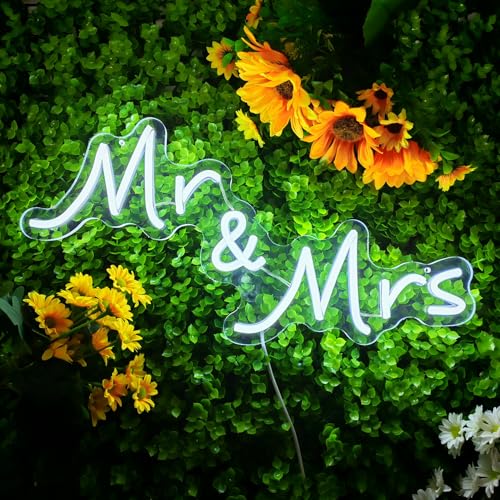 Image of Mr and Mrs Neon Sign for Wedding Party Decor 16.5 x 8.6 inch | Mr & Mrs Sign Anniversary Backdrop Decorations Gift for Reception, Newlywed Gift