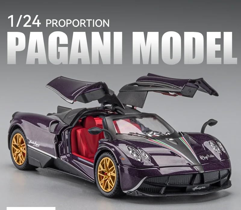 1/24 Big Pagani Toy Car Metal Pull Back Diecast Car with Openable Door and Sound Light, Gifts Toys for Kids (1/24 Big Pagani_Purple) 2