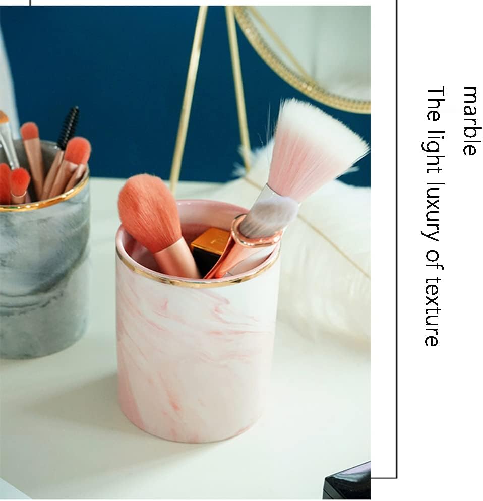 Storage Pen Cup Makeup Brush Holder Cosmetic Storage Organizer Chic Marble Styling for Beauty Vanity Bedroom Bathroom (Pink1) (Pink1) image 5
