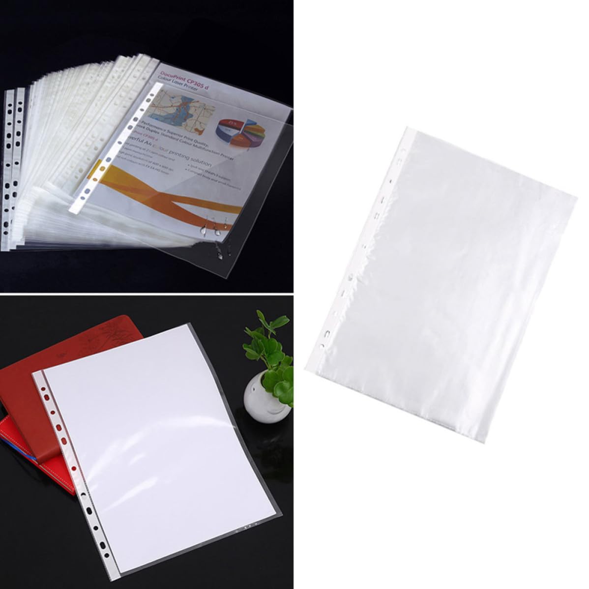 Housoutil Protector de Hojas para Carpeta A4 Transparente de Pvc 11 Orificios, 100 Unidades para Uso Escolar y Universitario Alta Claridad y Acabado Pulido