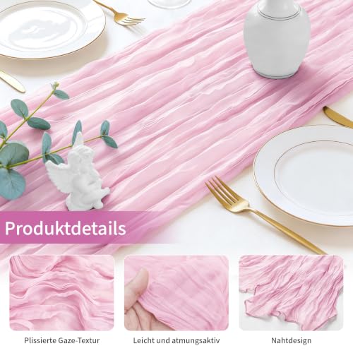 3 Stück Käsetuch Tischläufer Hellrosa, 300 x 90 cm Boho Gaze Tischläufer Cheesecloth Läufer für Hochzeit, Geburtstagsfeiern… – Ansicht 4