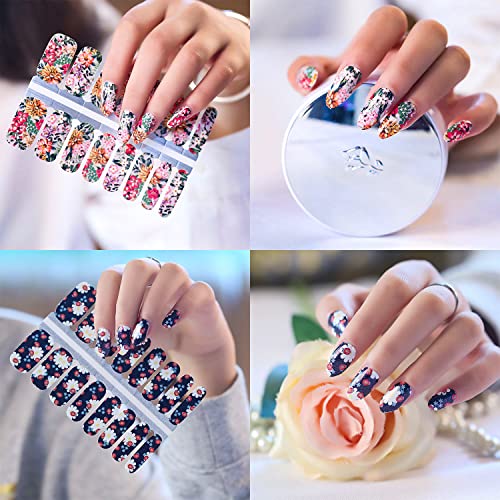 Silpecwee 5 Sheets Flower Nail Polish Strips Self Adhesive Nail Stickers Full Nail Wraps Nail Art Accessories Nail Strips For Women With 1Pc Nail File #TOP5