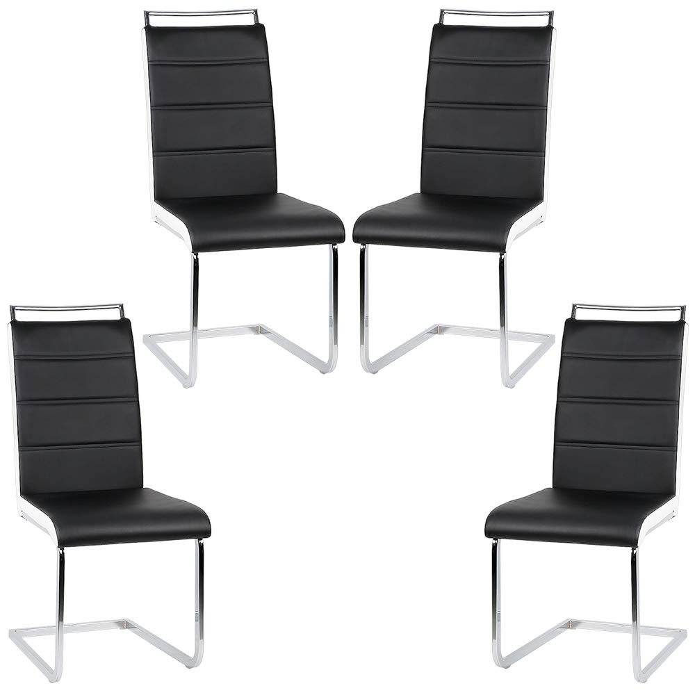 Esszimmerstühl mit Hoher Rückenlehne, Schwingstuhl Set in Polster, 4-er Set Küchen Stühle, Schwarz-weiß