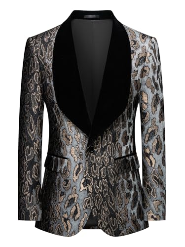 Suits for Men Slim Fit Shawl Velvet Lapel Tuxedo Blazer Printed