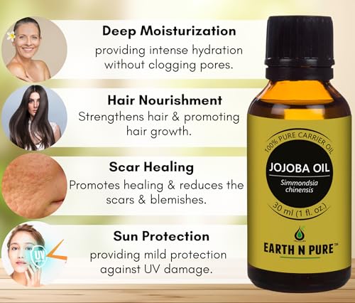 Image of Earth N Pure Jojoba Oil, Tea Tree Oil & Sweet Almond Oil Pack of 3 | Undiluted | 100% Natural & Therapeutic | For Aromatherapy | Mood Enhancers |Skin Care | Hair Care | Relaxation | 15 /30 ML Each