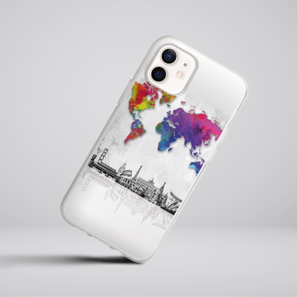 Handyhülle Für IPhone 12 Mini – Mit Weltkarte Aquarell Design In Schwarz, Stoßfest & Kratzfest