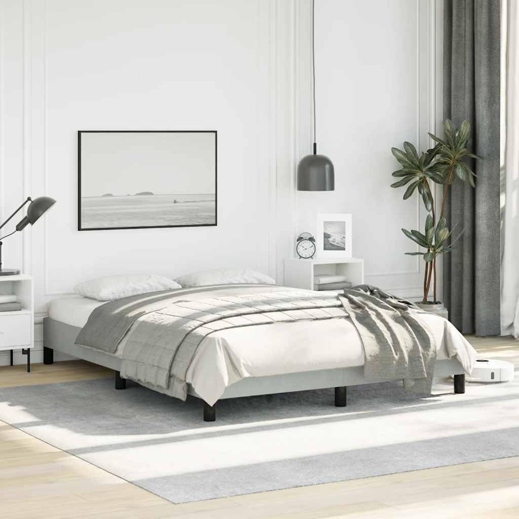 Light Grey Velvet Bed Frame Full Size Platform Foundation with Slatted Durable Sturdy Frame No Box Spring Needed Easy Assembly for Modern Minimalist Bedroom Furniture