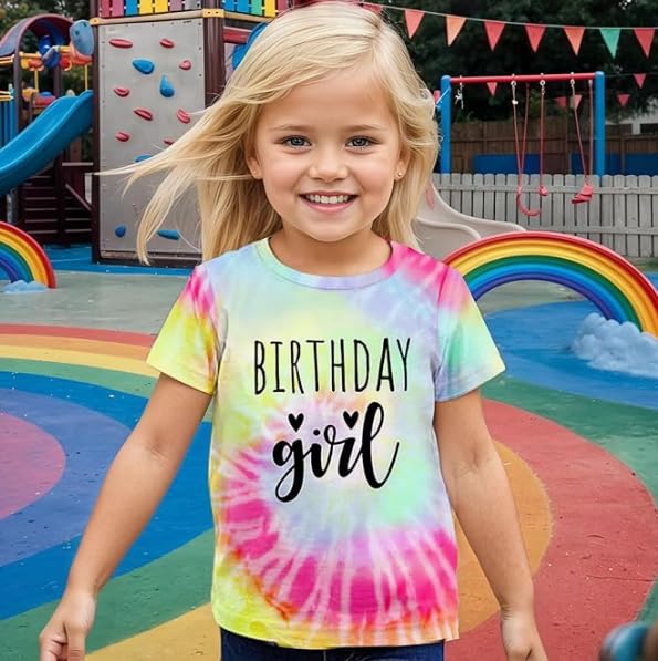 Image of YHHR Birthday Girl Shirt Tie Dye Girls Birthday Shirts 7-14 Year Kids Tops | Girls Birthday T Shirt, Cute B-Day Gifts Party Tops ,Birthday Outfits ,Letter Print Tees ,Graphic Short Sleeve Tee Tops