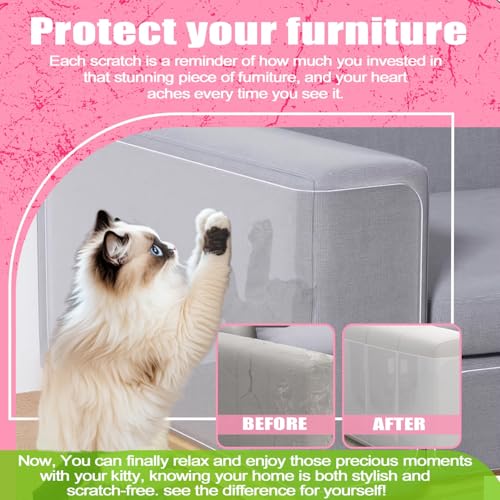 Anti Cat Scratch Furniture Protector- 10 Pack, 17x12 inch- Clear Couch Protector from Cat Claws, Cat Scratch Furniture Protectors, Cat Scratch Deterrent Tape, Strong Sticky (10 Pack+50 Pins) - Thumbnail 3