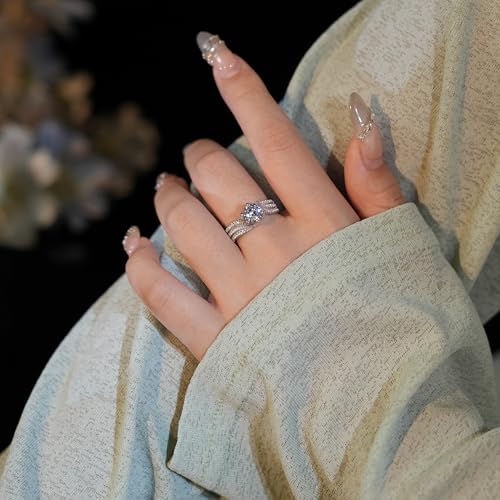 1 Carat/3 Carat/5 Carat Moissanite Women's Engagement Ring, D Color VVS1 Clarity Stone Engagement Ring 925 Silver Plated 18K White Gold Round Moissanite Wedding Band4