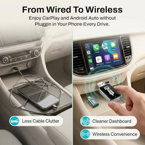 Image of CaseMagic 2-in-1 Wireless CarPlay & Android Auto Adapter - Converts Wired to Wireless | Plug & Play, Bluetooth 5.0 + 5GHz WiFi, USB-A & Type-C | Hyundai, Maruti, Kia, Honda | OEM Wired Cars Only
