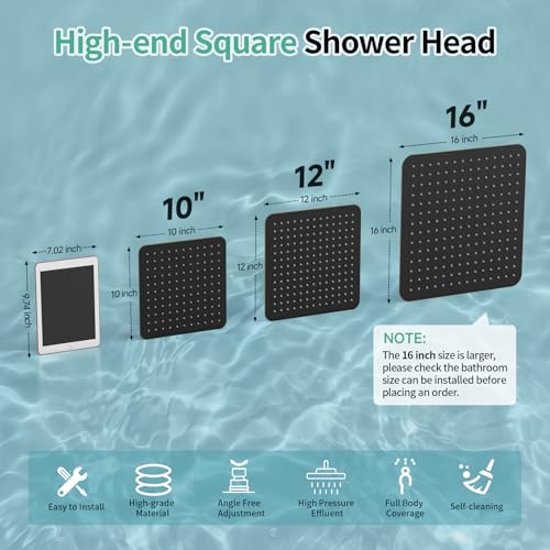 Image of SR SUN RISE Luxury 16 Inch Extra Large Square Stainless Steel Shower Head High Pressure Rainfall Showerhead Ultra Thin Water Saving Oil Rubbed Bronze 2.5 Gpm