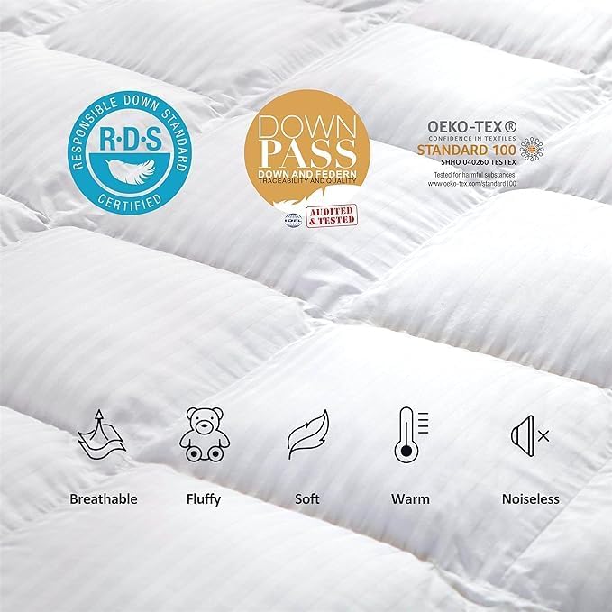Luxurious All-Season Goose Down Comforter Duvet Insert, Exquisite Oversized California King White Stripe Design, 108" X 98 ", 100% Cotton Down Proof Fabric, 65 oz. Fill Weight - Image 5