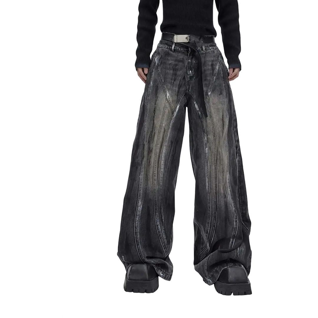 Mens Scrawl Design Denim Jeans - Straight Street Style Comfort Casual Concise Fit Personalized Long Pants