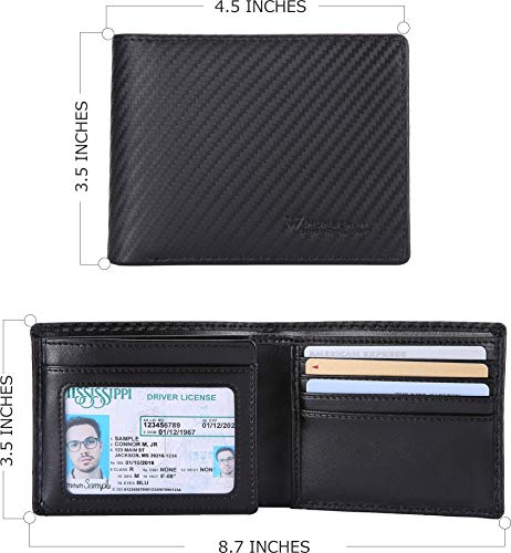 NUMBER.WU RFID Blocking Wallets for Men, Men's Bifold Side Flip ID, Carbon Fiber Genuine Leather Trifold Wallet (Black- Carbon Fiber) - Image 4