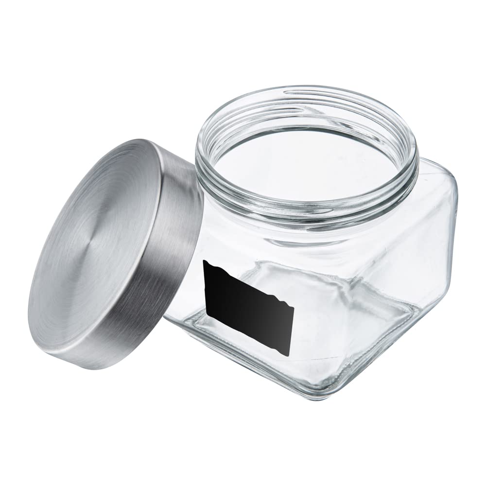 Restaurantware Vetri - Juego de 3 tarros de cristal con tapa, etiqueta de pizarra, 1 caja