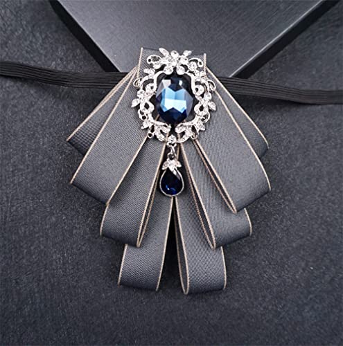 Bow Brooches For Women Fashion Mens Bow Ties Crystal Beads Broach Neck Bows Necktie Pre Tie Fashion Rhinestone Jewelry For Men Suit (Grey) #TOP2