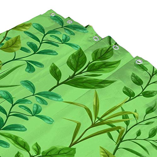 Rideau de douche en polyester feuilles vertes 180x150cm avec 12 crochets
