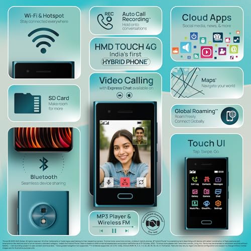 Image of HMD Touch 4G, World's First Hybrid Phone | Enjoy Chatting & Video Calls via Express Chat (Works with Android & iOS), Cloud Phone Apps, Wi-Fi & Hotspot, 1 Year Replacement Guarantee | Cyan