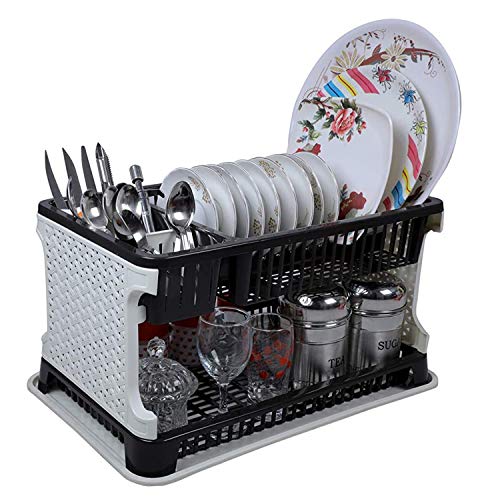 Dignity Kitchen Organizer Rack with Water Storing Tray, Rack, Dish Rack, Plate Stand, Dish Stand, Utensil Rack for Kitchen – Black & White (Sink Pro+)