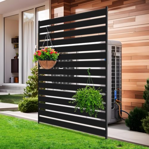 38" W x 60" H Metal Air Conditioner Fence, 1 Panel Trash Can Screen, No Dig Outdoor Privacy Screen for Pool/Patio and Backyard, Black