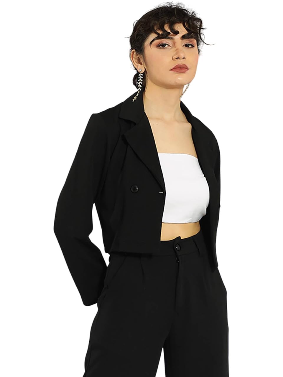 kotty Women's Single Breasted Relaxed Fit Lapel Collar Full Sleeve Blazer-picture-23