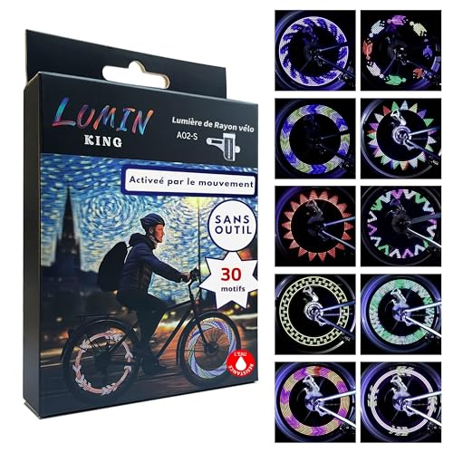 LuminKing lumière LED pour Rayon de vélo - 14 Ampoules LED, 30 Motif de Couleur, Commutation Automatique de Motif, Montage Facile de Roue, Accessoire Velo...