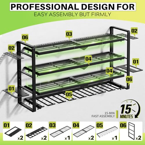 Image of Large Power Tool Organizer Wall Mount, Garage Storage Cordless Tool Organizer with Screwdriver Holder, Heavy Duty Metal Storage Rack with 8 Drill Holder 4 Layer, Gifts for Men Who Have Everything