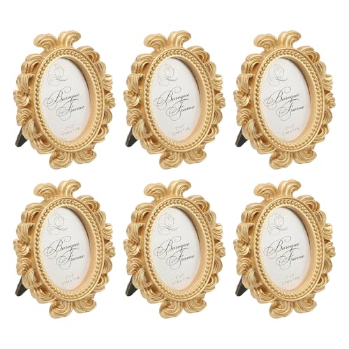 PATIKIL 6Pcs Mini Picture Frames, 2.4x1.8 Oval Resin Small Vintage Picture Frames Baroque Decor for Home Wedding Jewelry Display Hotel Decor Wall Art, Gold